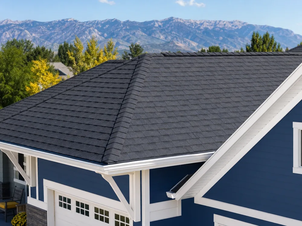 Finished Fort Collins roof replacement with straight shingle courses, drip edge, and clean ridge vent termination